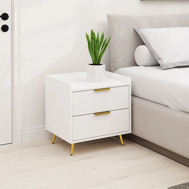 Image of HOMCOM Bedside Table with 2 Drawers for Bedroom - Living Room - White TJ Hughes 5063603372917