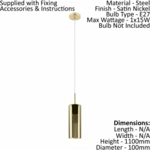 Image of Pendant Light Colour Satin Nickel Shade Gold Color Glass Vaporized E27 1x15W