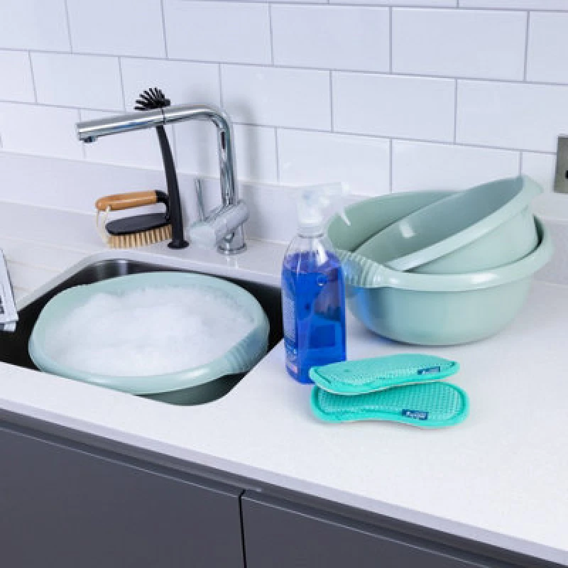 Image of Wham 3 Piece Casa Multi-Functional Round Plastic Bowl Set Silver Sage (28Cm, 32Cm & 36Cm Bowls)