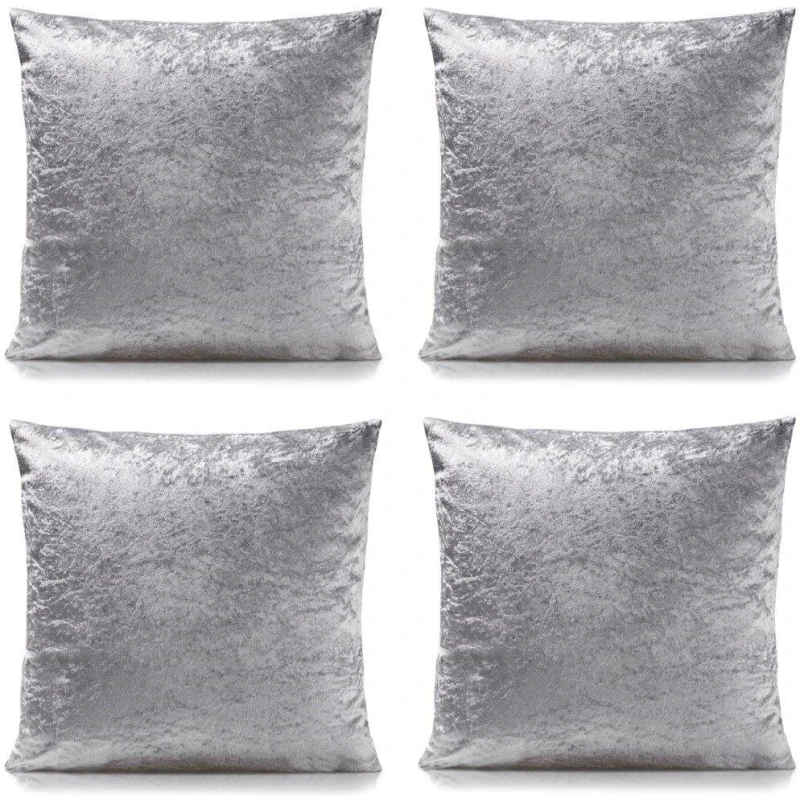 Image of Alan Symonds Plain Crushed Velvet Cushion Set of 4 Silver unisex 45x45cm