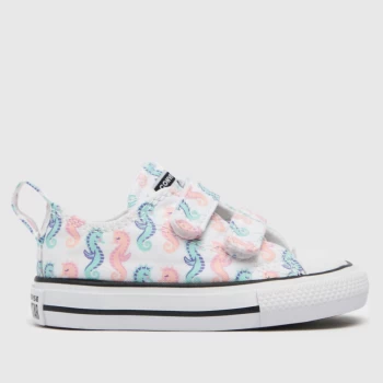 Image of Converse White & Pl Blue Lo 2v Seahorse Print Trainers Toddler