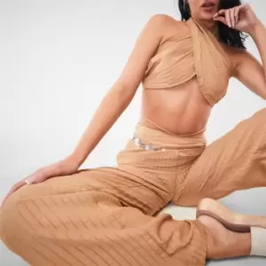 Image of Missguided Co Ord Textured Halterneck Wrap Top - Brown