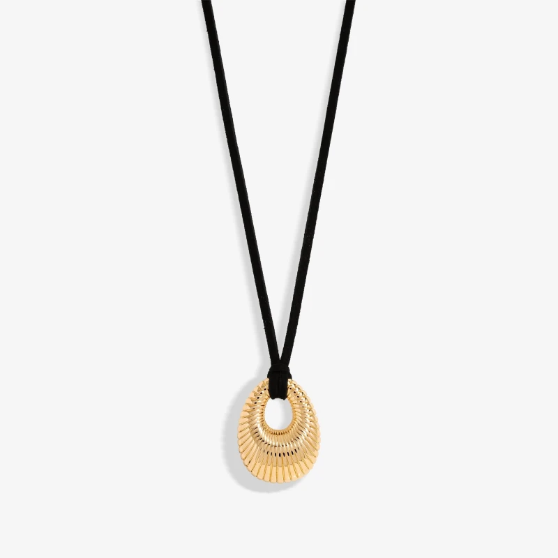 Image of Mood Gold Polished Ridged Pendant Cord Necklace Gold