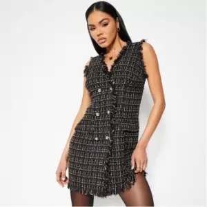 Image of I Saw It First Boucle Raw Hem Double Breasted Mini Dress - Black