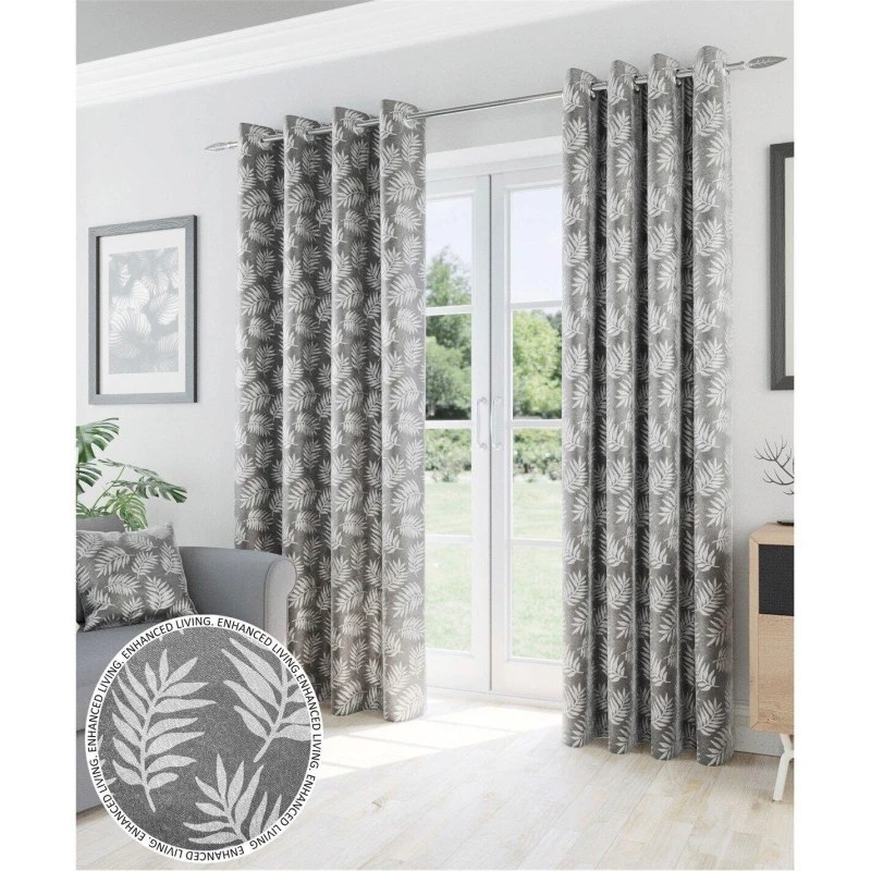 Image of Enhanced Living Oakland Grey Leaf Pattern Thermal Room Darkening Grey unisex 168x229cm