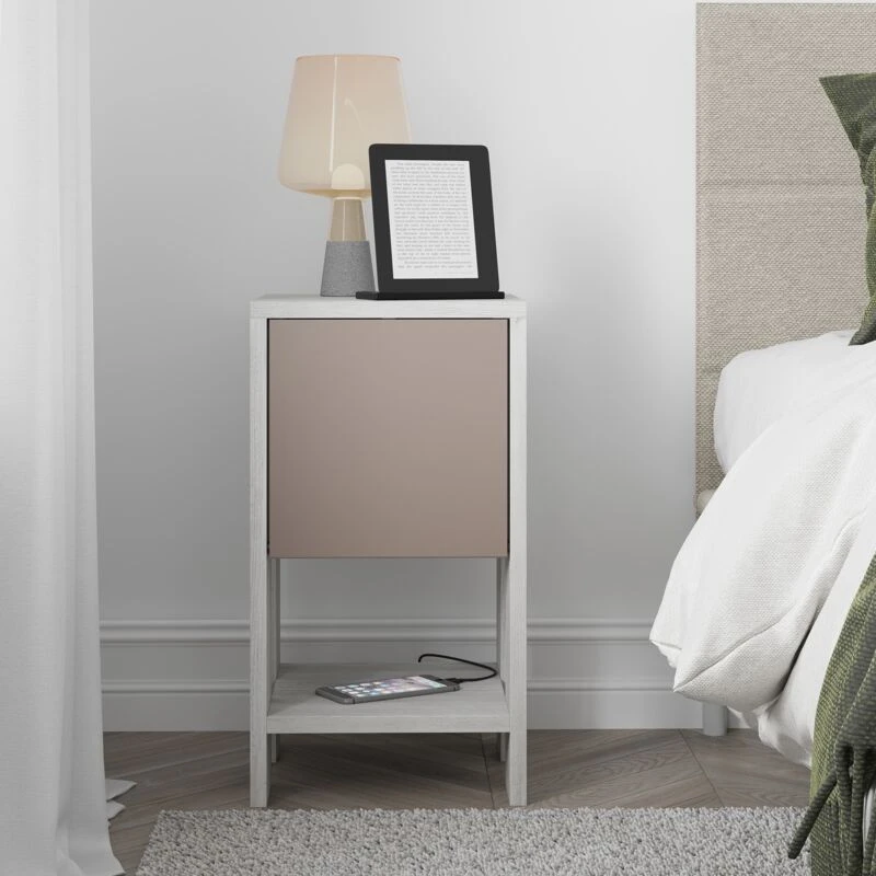 Image of DECORTIE Decortie - Ema Modern Bedside Table Ancient White Mocha Grey 30cm Width Bedroom Furniture - Ancient White - Mocha Grey M.KO.14163.4