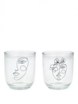 Image of Gisela Graham Set 2 Face Glass Tealight Holders