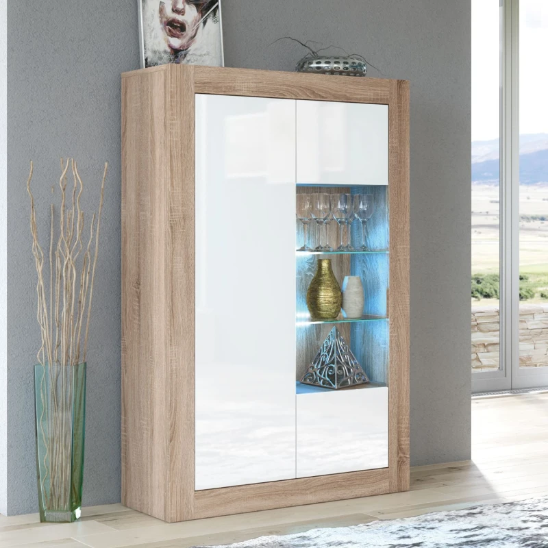 Image of Mex Furniture LTD Display Cabinet 140cm Matt Body & Gloss Doors in Light Oak Light Oak Unisex