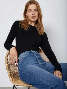Image of Mint Velvet Crew Neck Long Sleeve Top - Black