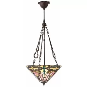 Image of Tiffany Glass Hanging Ceiling Pendant Light Bronze Dragonfly 3 Lamp Shade i00074