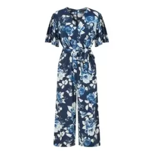 Image of Mela London Navy Rose Jumpsuit With Angel Sleeves - Blue