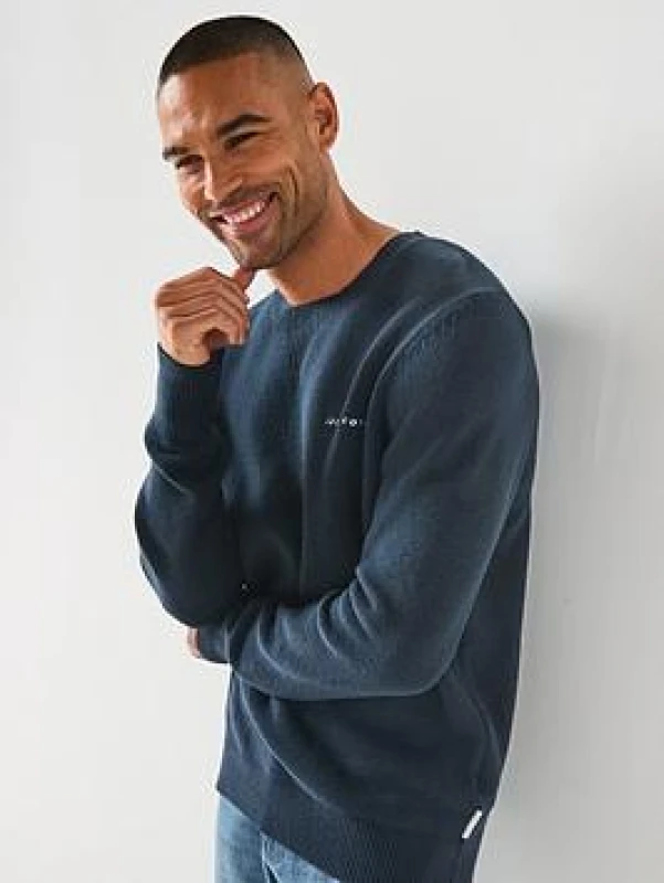 Image of Lyle & Scott Crew neck knitted sweater Lyle & Scott Script Bleu Male 2XL