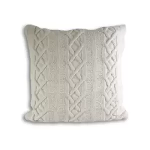 Image of Paoletti Aran Pure Cotton Cable Knit Cushion Cover, Cream, 55 x 55 Cm