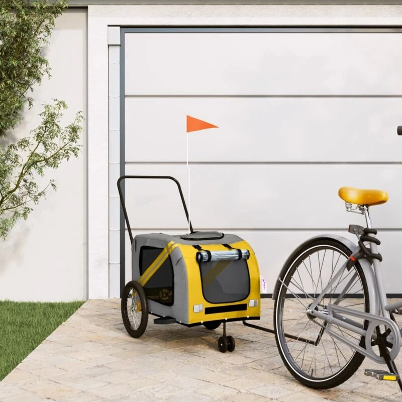 Image of vidaXL Pet Bike Trailer Yellow and Grey Oxford Fabric and Iron, Yellow 93903
