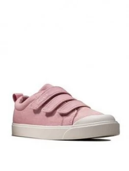 Image of Clarks Girls City Vibe Canvas Shoe - Pink, Size 2 Older