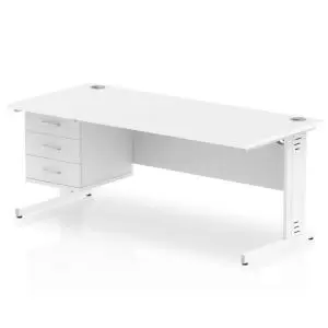 Image of Impulse 1800 Rectangle White Cable Managed Leg Desk White 1 x 3 Drawer