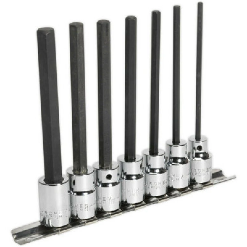 Image of Loops 7pc Hex Socket Bit Set 3/8" Square Drive 3mm to 10mm - 110mm Long Shaft S2 Steel Metallics