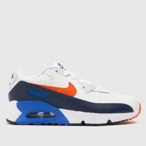 Image of Nike White & Blue Air Max 90 Ltr Se Boys Junior Trainers