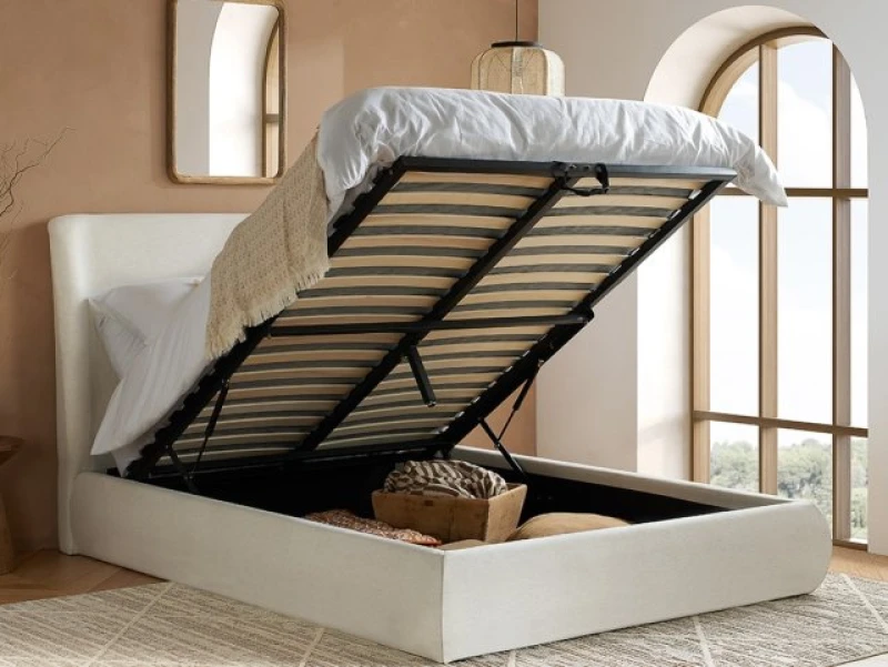 Image of Birlea Lanis Cream Fabric Ottoman Bed Frame - 5ft King Size