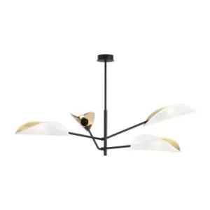 Image of Vene Black Multi Arm Semi Flush Ceiling light with White, Gold Fabric Shades, 4x E14