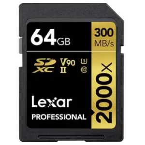 Image of Lexar 64GB Professional 2000x 300MB/Sec UHS-II V90 SDXC Card