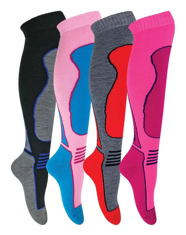 Image of Sock Snob 4 Pairs Adults Knee High Wool Ski Socks - 4-7 UK / Pinks
