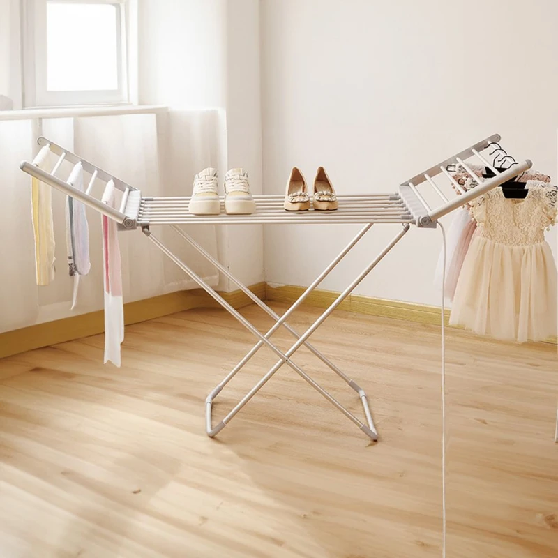 Image of Alivio Electric Heated Clothes Dryer Folding Energy-Efficient Indoor Airer Wet Laundry Drying Rack in Silver Silver Unisex