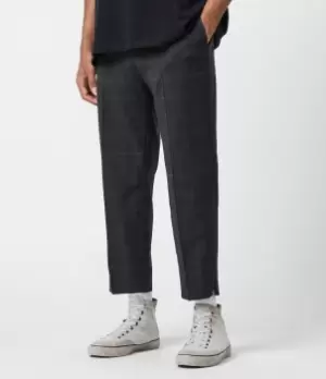 Image of AllSaints Mens Garth Cropped Slim Trousers, Charcoal, Size: 30