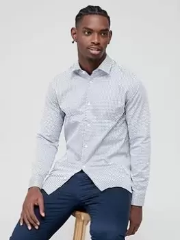 Image of Ted Baker Conifur Geo Print Long Sleeve Polo Shirt, Blue, Size 3, Men