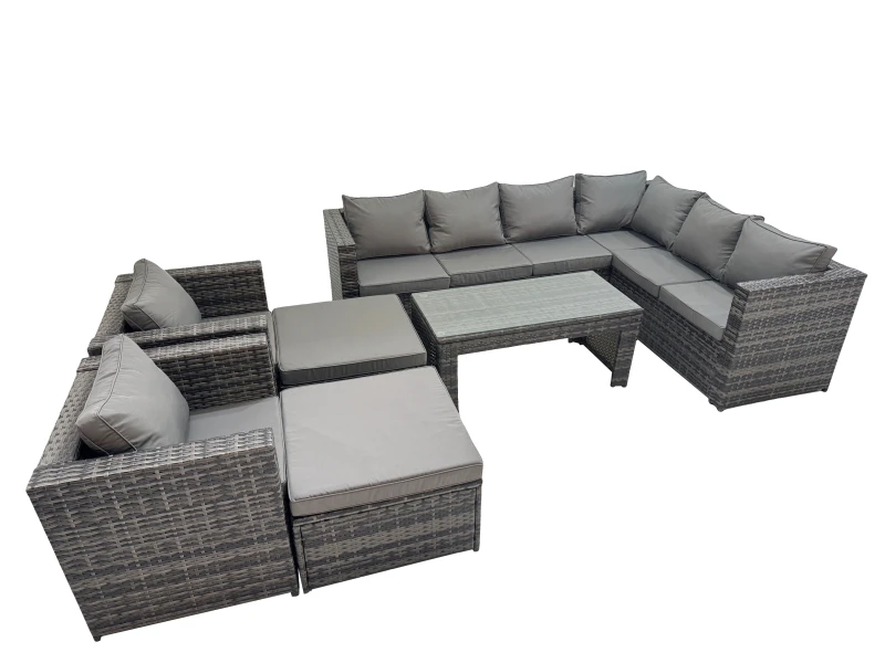 Image of Fimous Garden Furniture Set with 2 Chairs 2 Big Stools Dark Grey Mixed Dark Grey Unisex
