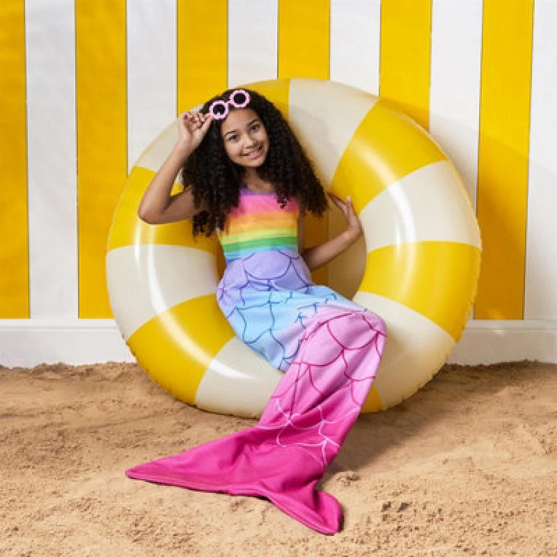 Image of OHS OHS Towel Kids Shark Mermaid Tail Absorbent Quick Drying Pool Beach Robe in Pink Pink One Size Unisex 5027434211357