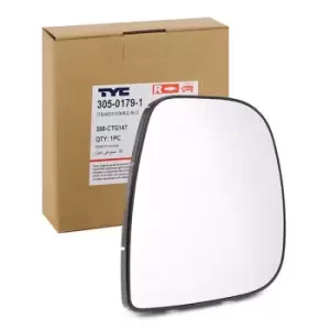 Image of TYC Wing Mirror Glass Right 305-0179-1 Side Mirror Glass,Mirror Glass OPEL,PEUGEOT,TOYOTA,Zafira Life (K0),COMBO Großraumlimousine (X19)
