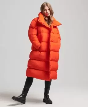 Image of Superdry Womens Longline Puffer Coat Orange / Volcanic Lava Orange - Size: 14