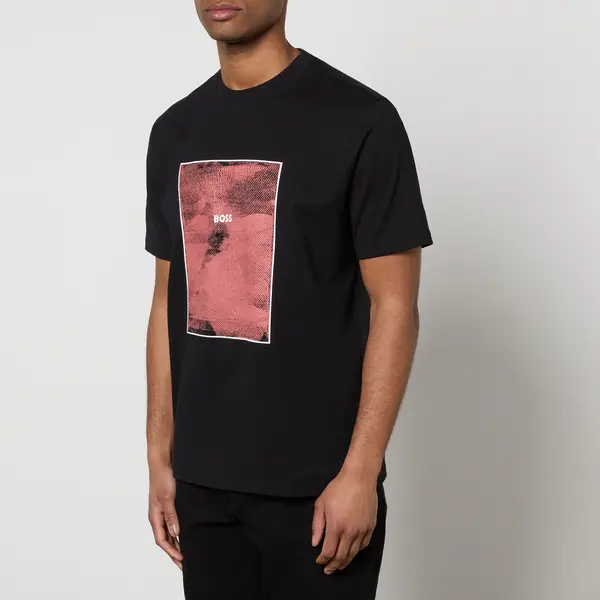 Image of BOSS Orange Kalt Graphic-Print Cotton-Jersey T-Shirt - M Black Tops male 50518900-001 M
