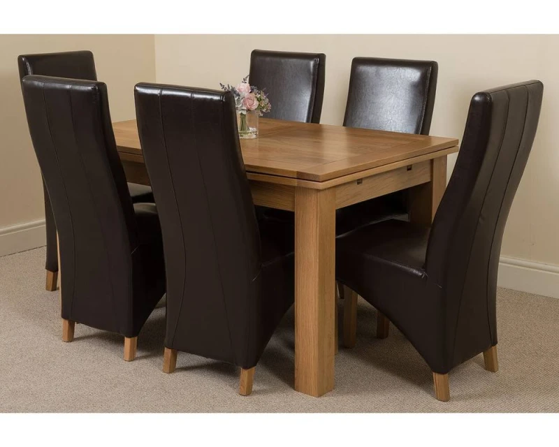 Image of Thats Furniture Richmond 140-220cm Oak Extending Dining Table & 6 Lola Leather Chairs in Brown Brown Unisex