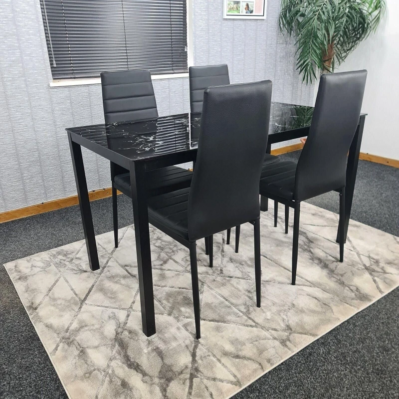 Image of KOSY KOALA Marble Dining Table Set with 4 Chairs Dining Room, and Kitchen table set of 4 Clear