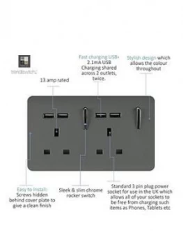Image of Trendiswitch 2G 13A Skt. 4X2.1Mah USB Charcoal