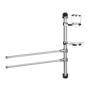 Image of Premier Housewares Towel Rail, Two Rails/Soap Holder/Toothbrush Holder Wall Mountable - Silver
