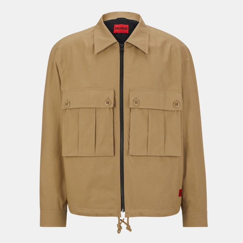 Image of Hugo Mens Uwenlo Cotton Ripstop Mid-Length Field Jacket Open Brown male XL