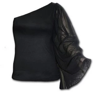 Image of Gothic Elegance One Shoulder Bat Wing Womens Medium Long Sleeve Top - Black