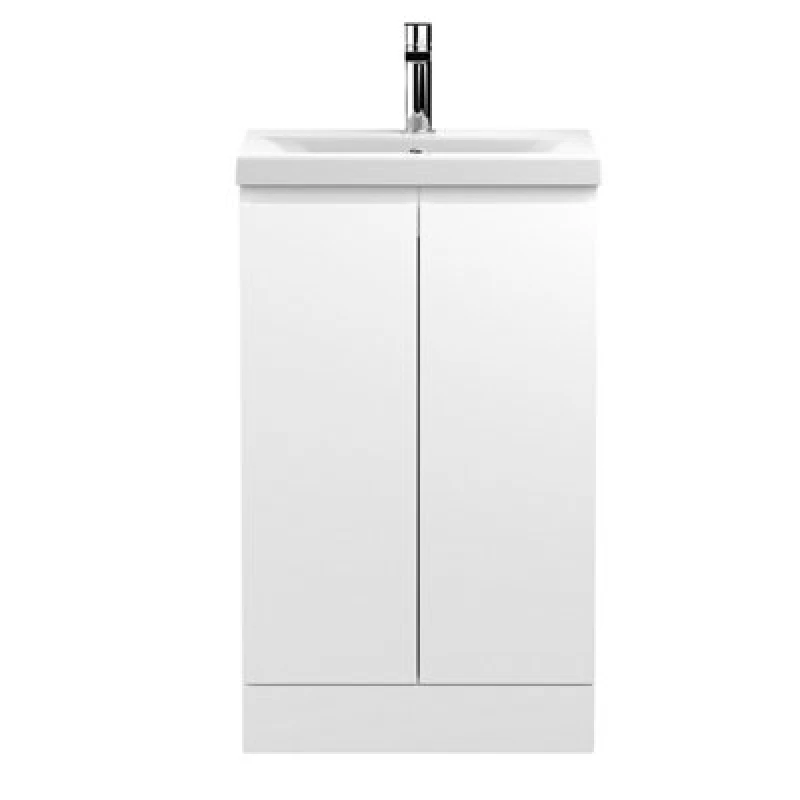 Image of Nuie Hudson Reed Urban Floor Standing 2 Soft Close Door Vanity Unit With Mid-Edge Basin, Modern Vanity Unit In Satin White, 500mm