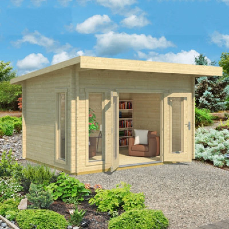 Image of Lasita Maja Lasita Bingham 2 Log Cabin Pent Summer House - 3.99M X 3.09M - Modern Garden Summer House - Double Glazed