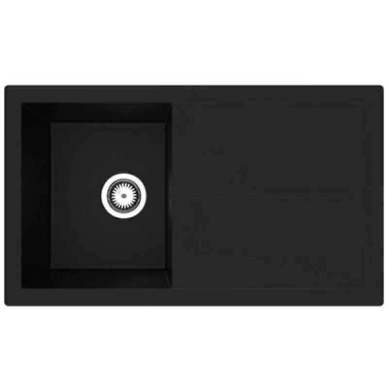 Image of Single Bowl Black Composite Kitchen Sink with Reversible Drainer- Rocklite Milton Milton1BL Black