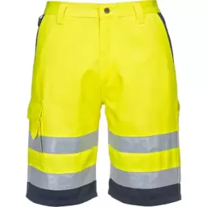 Image of Portwest Mens Class 1 Hi Vis Poly Cotton Shorts Yellow / Navy XL