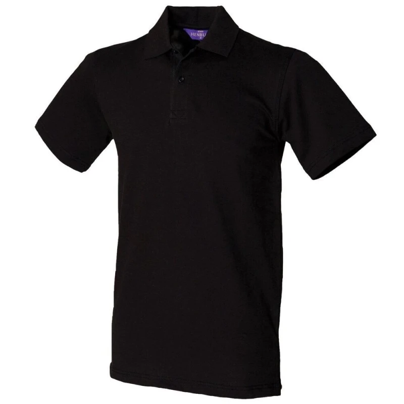 Image of Henbury Mens Cotton Pique Stretch Polo Shirt in Black Size: XS Black Male XS