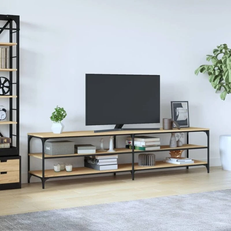 Image of Vidaxl TV Cabinet Sonoma Oak 200X30X50 Cm Engineered Wood And Metal, Brown 826760