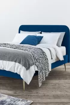 Image of Elona Navy Blue Velvet Upholstered Bed Frame