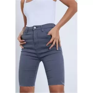 Image of I Saw It First Grey Thigh Rip Denim Cycling Shorts - Grey