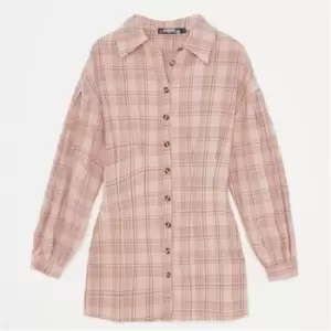 Image of Missguided Petite Check Print Cinched Shirt Dress - Multi