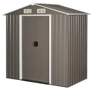 Image of 6x4ft Outsunny 8x6ft Corrugated Metal Garden Shed w/ Double Door Latch Window Sloped Roof Outdoor Equipment Tool Storage Garden Grey